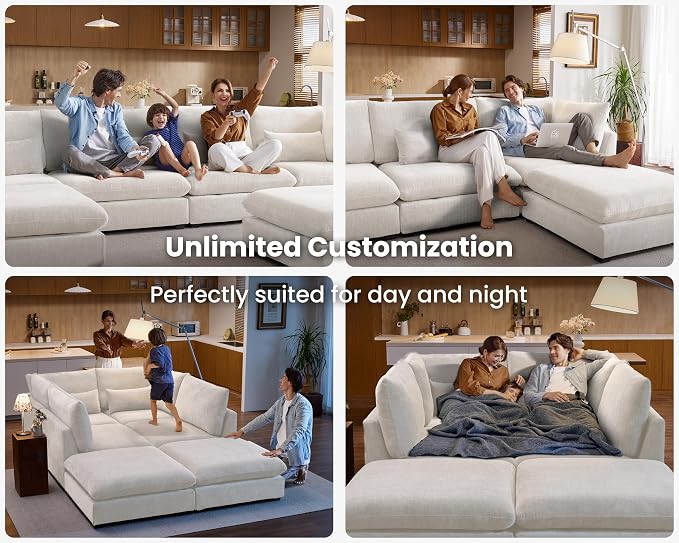 77" Oversized Chenille Couch Modular Sectional Sofa, Washable Cloud Couch - Image 5