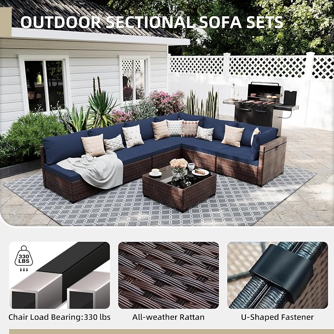 UPHA 7 Pieces Patio Furniture Sets, Wicker Outdoor Sectional Sofa Couch - Image 3