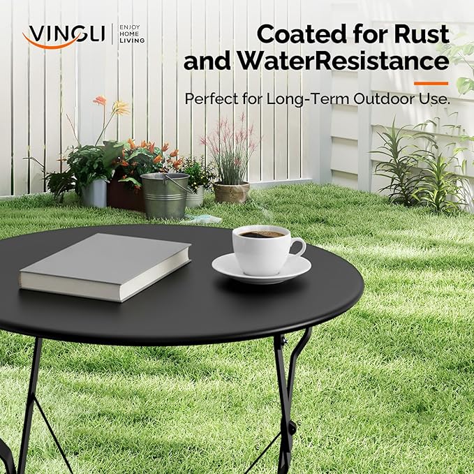 VINGLI Outdoor Folding Bistro Table and Chairs Set of 2, 3-Piece Bistro Set - Image 6