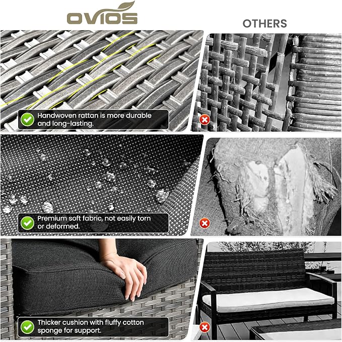 ovios 9 Pieces Patio Furniture Set, Outdoor Wicker Sofa Couch - Image 8