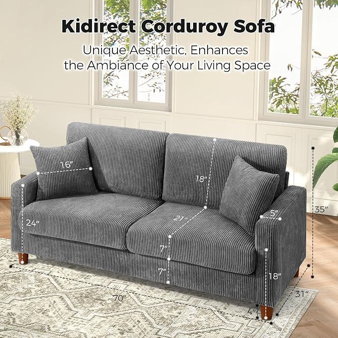 Kidirect 70in L Shaped Couch, Modular Sofa No Tool Assembly, Comfy Sectional - Image 2