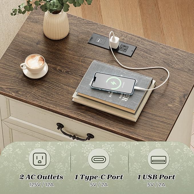 Huuger Nightstand with Charging Station, 3 Drawer Night Stand, 22 Inch Wider - Image 4