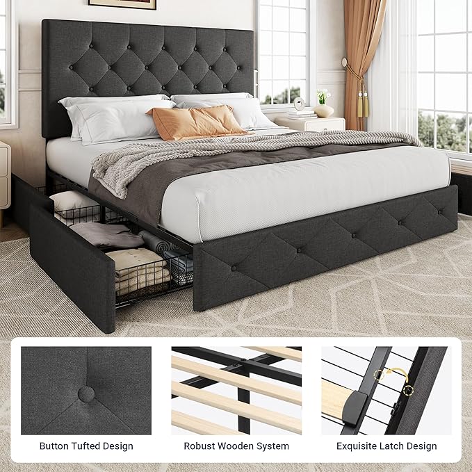 Allewie Upholstered Queen Size Platform Bed Frame - Image 6
