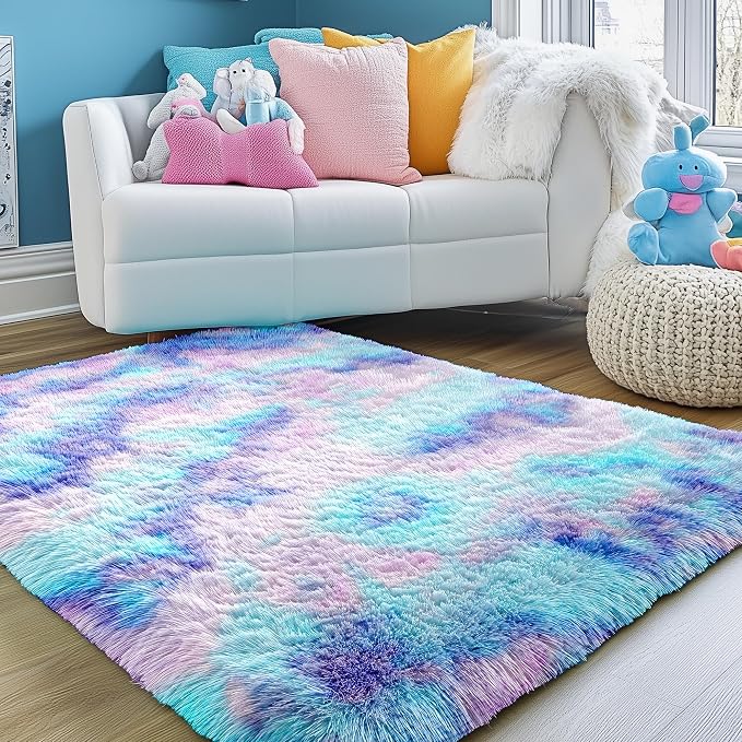 PAGISOFE Furry Rainbow Rugs for Bedroom Girls, 2x3 Soft Purple Shag Tent Rugs by PAGISOFE