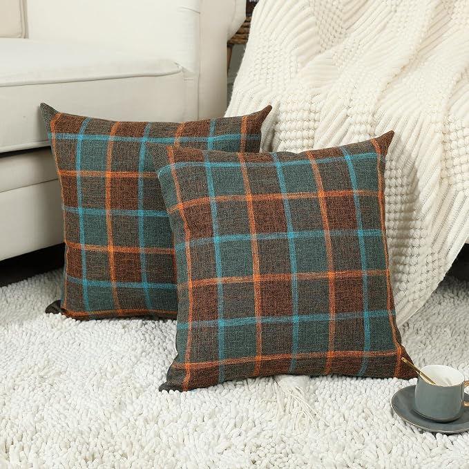 Stellhome Burlap Throw Pillow Covers Square Solid Linen Decorative Cushion by Stellhome