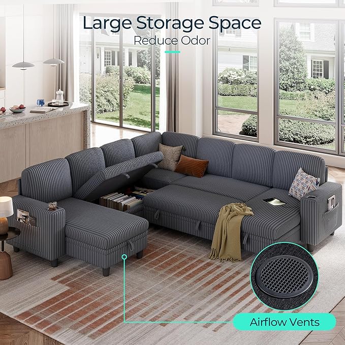 LINSY HOME Sectional Sleeper Sofa Pull Out Couches - Image 4