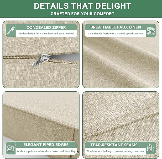 Summsun Patio Chair Cushions 24 x 24 Inch, Faux Linen Outdoor Furniture Cushions - Image 5