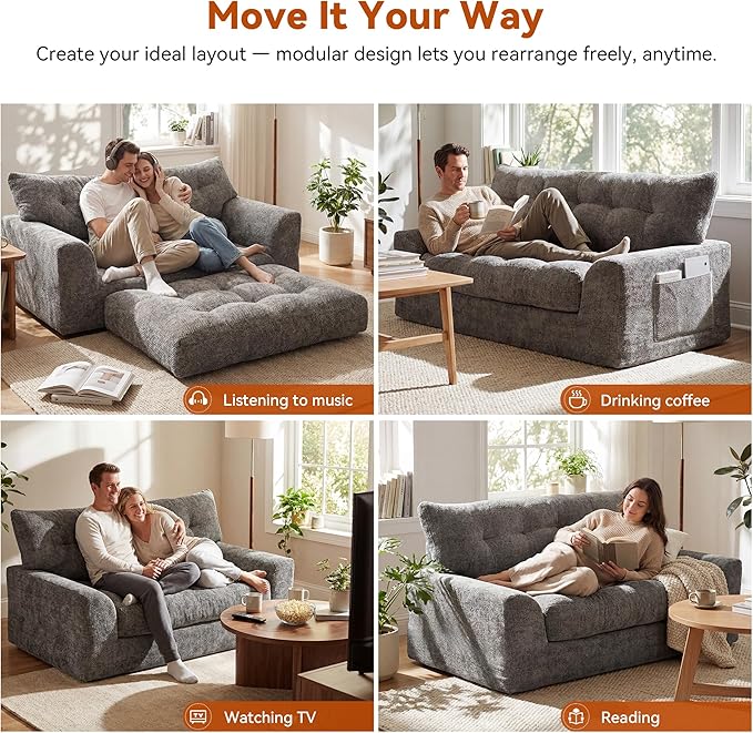 MONVANE 55.5" Convertible Loveseat Sofa, 2-in-1 Boneless Sleeper Sofa Bed Futon - Image 4