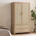 SICOTAS Rattan Armoire Wardrobe Closet Cabinet, and Hanging Rod, Boho by SICOTAS