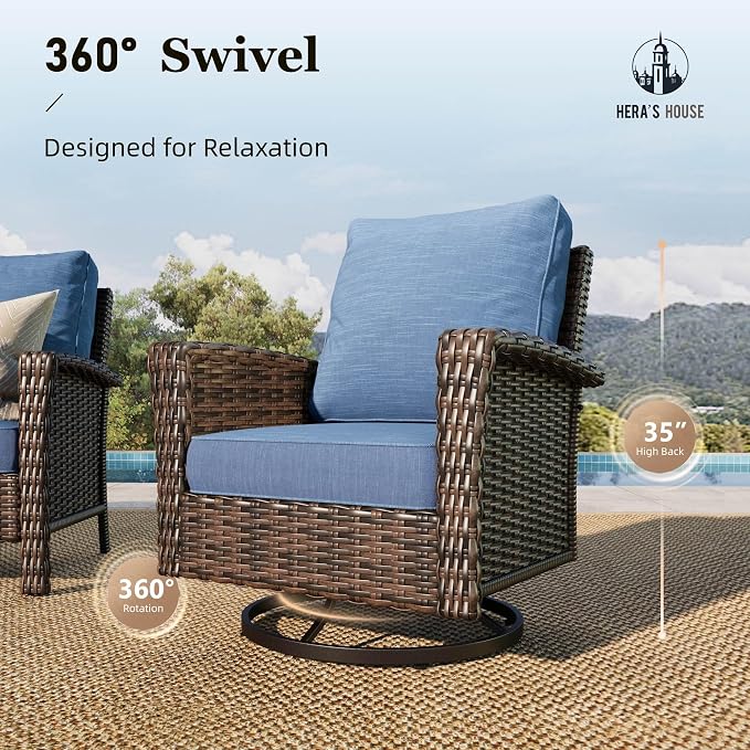 HERA'S HOUSE Outdoor Wicker Swivel Chairs - Image 3