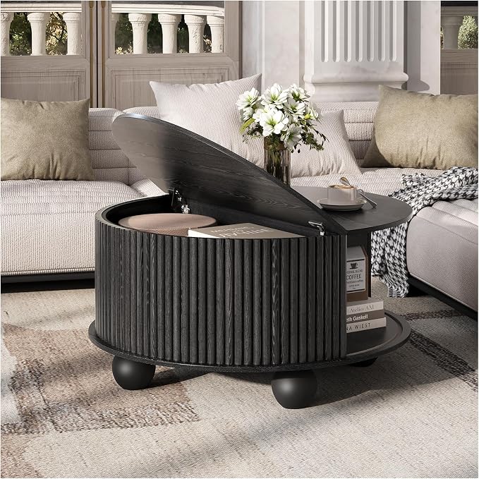 JOINICE Black Round Coffee Table - Image 6