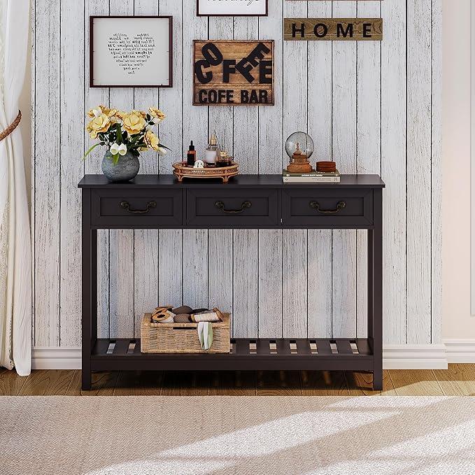 ChooChoo Console Table with 3 Drawers, Rustic Entryway Table, Narrow Long Sofa - Image 3