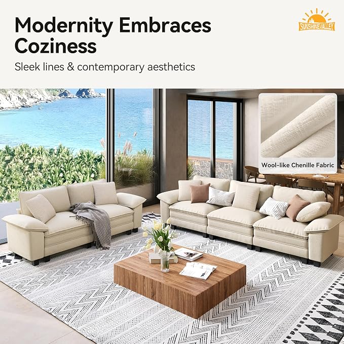 SUNSHINE VALLEY 3 Piece Living Room Sofa Furniture Set, Chenille Modular 2 - Image 8