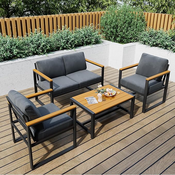 Pamapic 4 Pieces Outdoor Patio Furniture Set, Modern Metal Balcony Furniture - Image 7