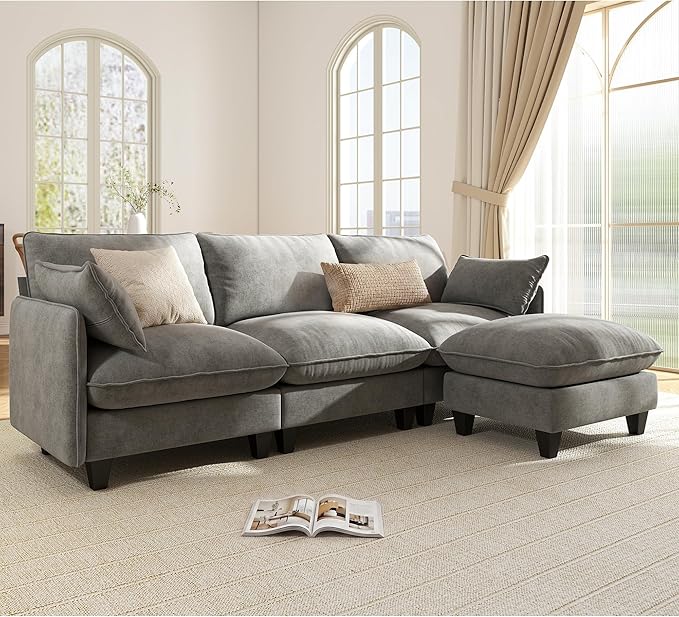Ihanherry 105" Modular Sectional Sofa, L-Shaped Cloud Couch by iHanHerry
