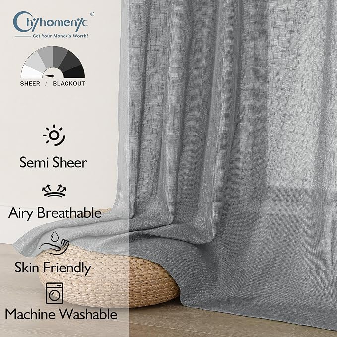 Chyhomenyc Charcoal Grey Semi Sheer Curtains 84 Inches Long 2 Panels Set - Image 2