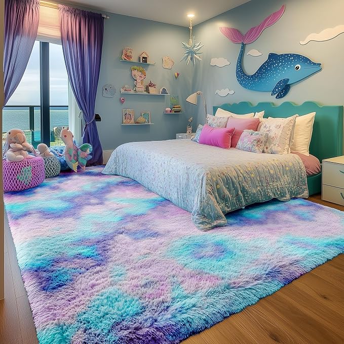 PAGISOFE Cute Kawaii Rugs for Girls Bedroom, 5x8 Rainbow Purple Area Rug - Image 4