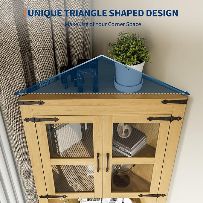 GarveeHome 67" Tall Corner Storage Cabinet, Farmhouse Corner Hutch Display - Image 6