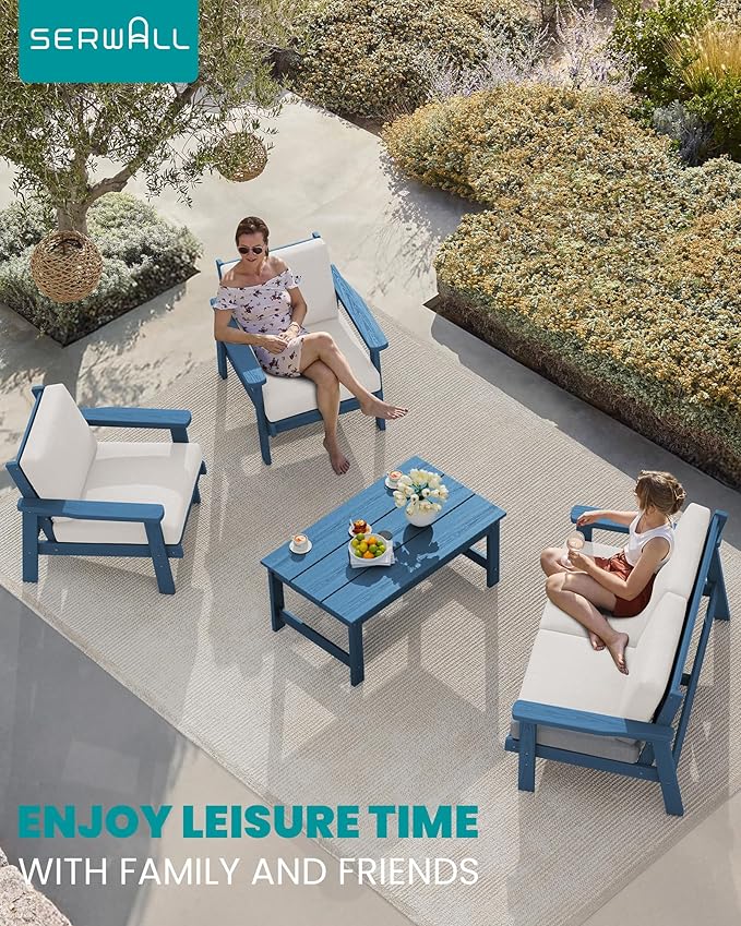 SERWALL HDPE Outdoor Couch, All-Weather Wood-Like Outdoor Sofa Set - Image 2