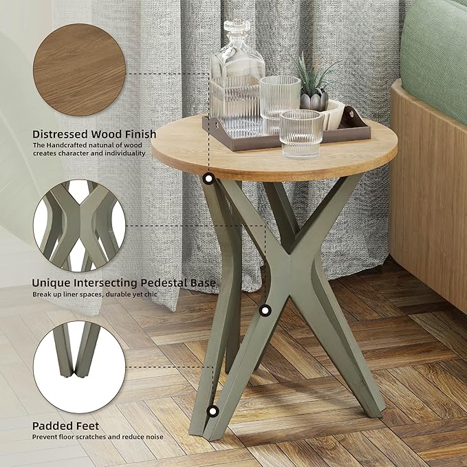Pedestal Farmhouse End Table, Distressed Top - Image 4