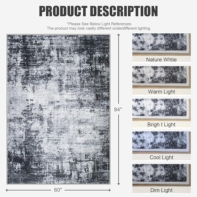 5x7 Area Rug Living Room Rug: Washable Modern Abstract Soft Thin Rug Indoor - Image 2