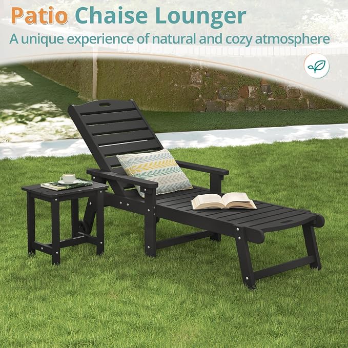 LUE BONA Lounge Chair Outdoor Set of 4, HDPS Chaise Lounge Outdoor - Image 3