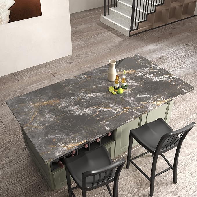 BAYYA 48"x80" Extra Wide Marble Contact Paper Grey/Gold Glossy Marble Wallpaper - Image 9