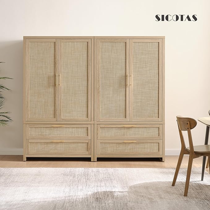 SICOTAS Armoire Wardrobe Closet, Larger Rattan Armoires Wardrobe Cabinet - Image 10