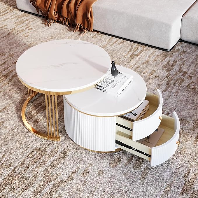 Modern 2 Pieces White Round Nesting Coffee Table - Image 4