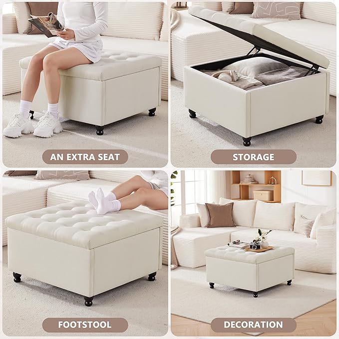 Weture 30 Inch Large Square Storage Ottoman Coffee Table, Oversized Square - Image 4