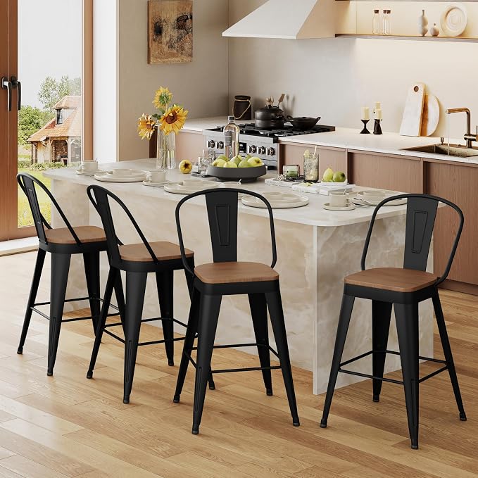 Andeworld Metal Bar Stools Set of 4, 26 inch Counter Height Barstools - Image 5