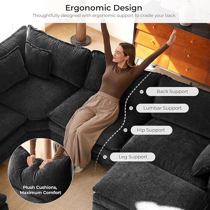 ELUCHANG 114" Oversized V-Shaped Cloud Couch Modular Sectional Sofa - Image 5