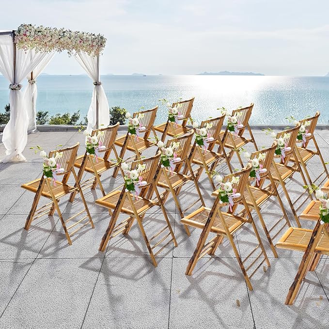 VINGLI Bamboo Folding Chair, Foldable Dining Wood Chairs Comfortable Seat - Image 6
