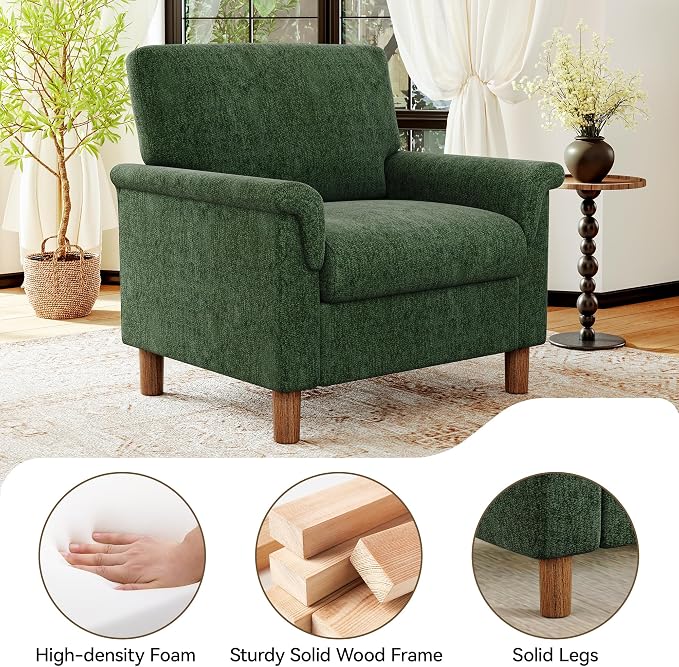 Mid Century Modern Accent Chair, Chenille Comfy Living Room Arm Chairs - Image 4