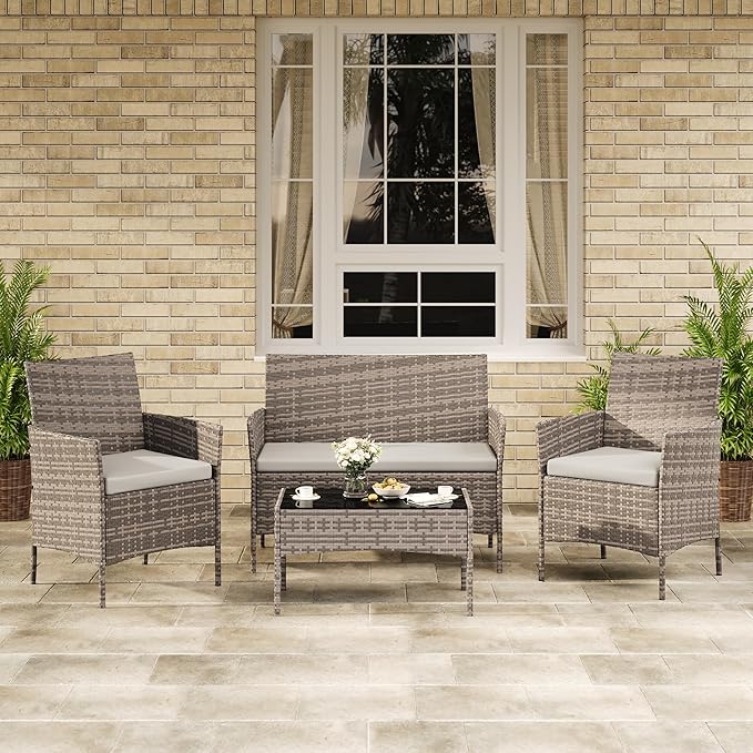 4-Piece Outdoor Furniture Set, PE Rattan Wicker Chairs - Image 7