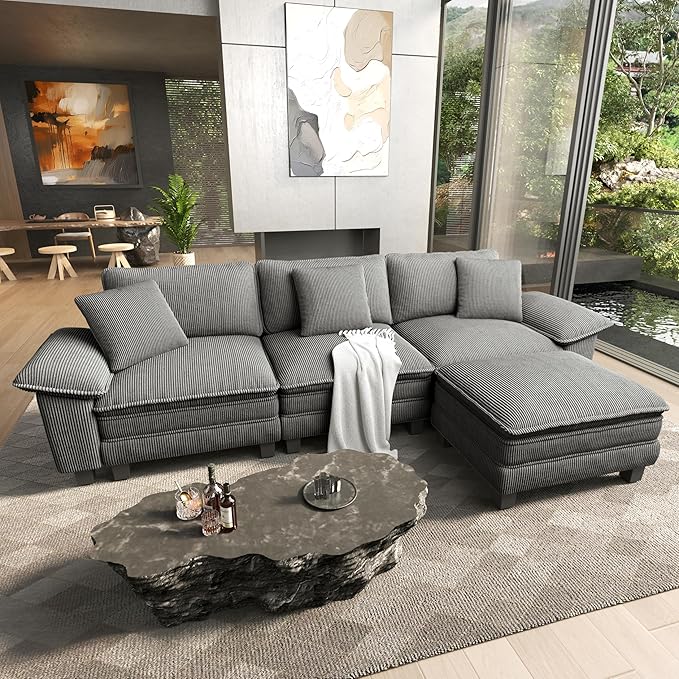 HERA'S HOUSE 124" Modular Sectional Sofa, Oversized L Shaped Couches by HERASHOUSE
