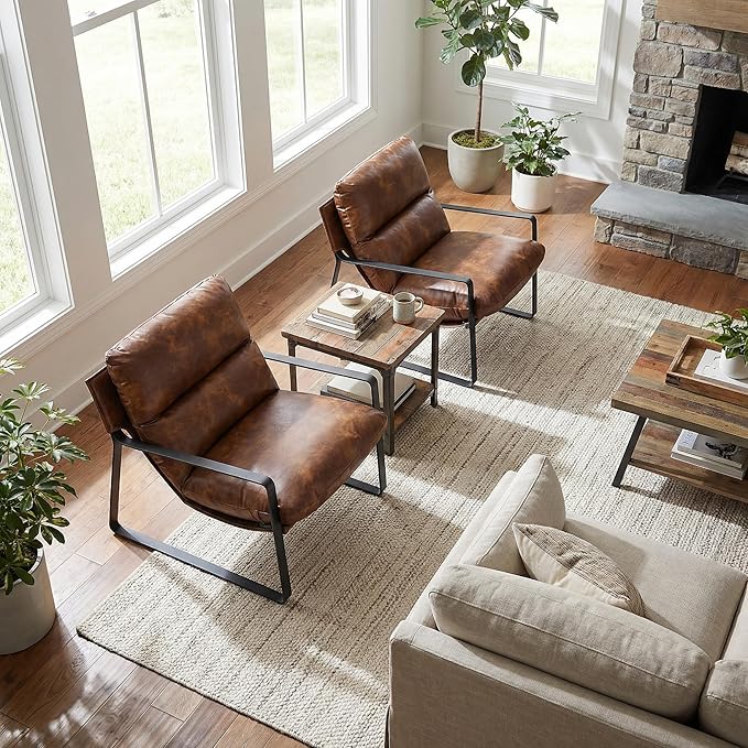 LukeAlon Modern PU Leather Accent Armchair, Upholstered Soft Living Room Chair - Image 6