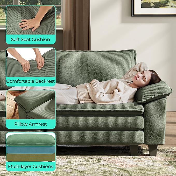 LINSY HOME 90" Modular Cloud Love Seat Sofa, Corduroy Soft Sectional Couch - Image 4