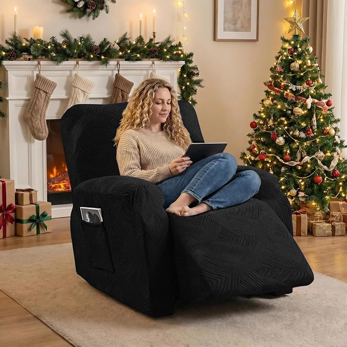 Oversized Recliner Chair Covers, 4-Piece Stretch Geometric Strokes Jacquard - Image 5