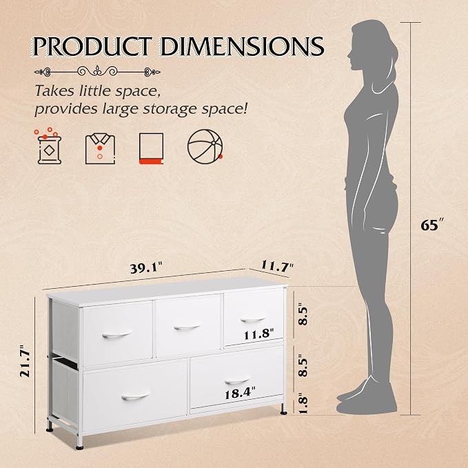WLIVE Dresser for Bedroom with 5 Drawers, Wide Chest of Drawers, Fabric Dresser - Image 3
