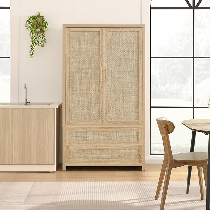 SICOTAS Armoire Wardrobe Closet, Larger Rattan Armoires Wardrobe Cabinet - Image 12