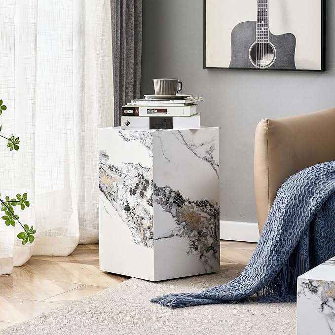 White Marble Rectangular End Coffee Table, Modern Elegant Bedside Nightstand - Image 8