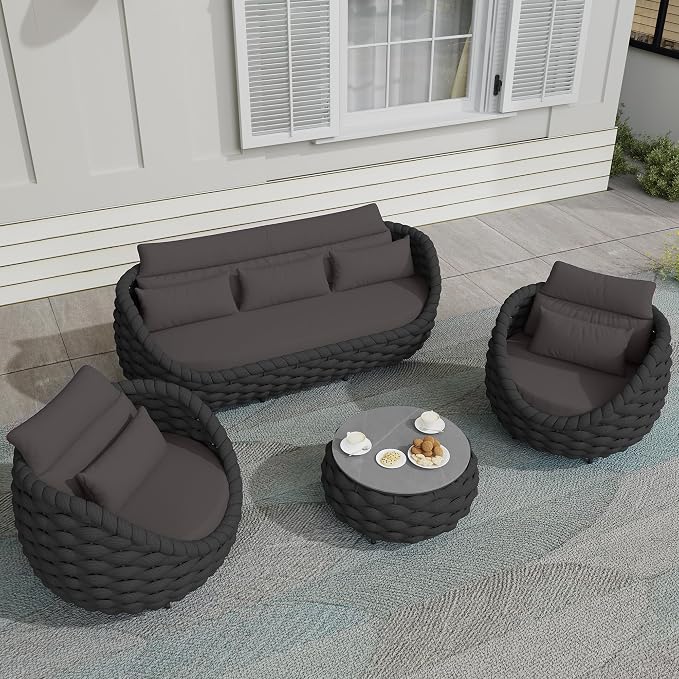 TWT Aluminum Patio Furniture Set Three Seater Sofa Outdoor Furniture Set - Image 8