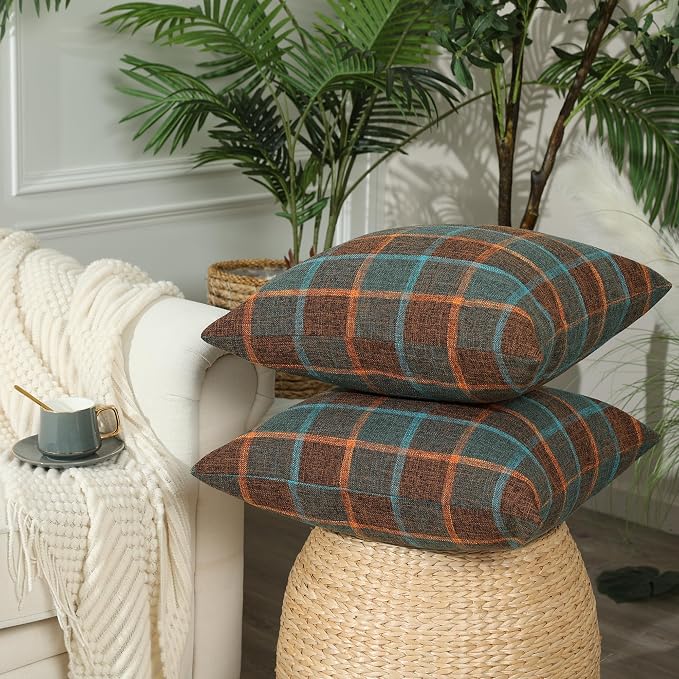 Stellhome Burlap Throw Pillow Covers Square Solid Linen Decorative Cushion - Image 2