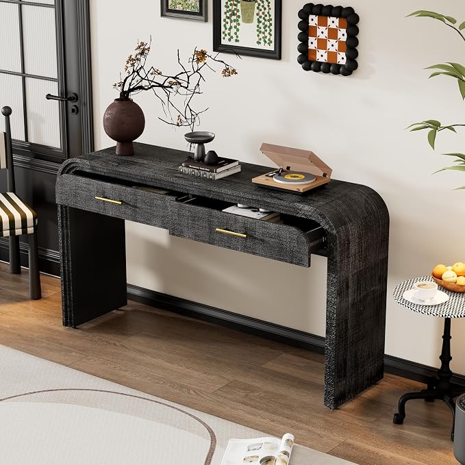 Console Table with 2 Top Drawers, Unique Retro Silhouette Console Table with - Image 2