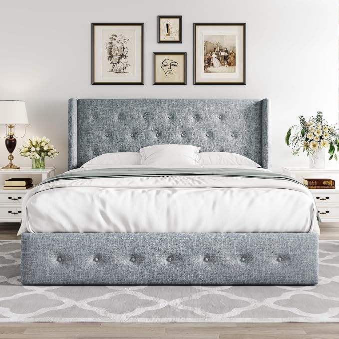 Allewie Full Size Lift Up Storage Bed, Button Tufted Headboard - Image 7