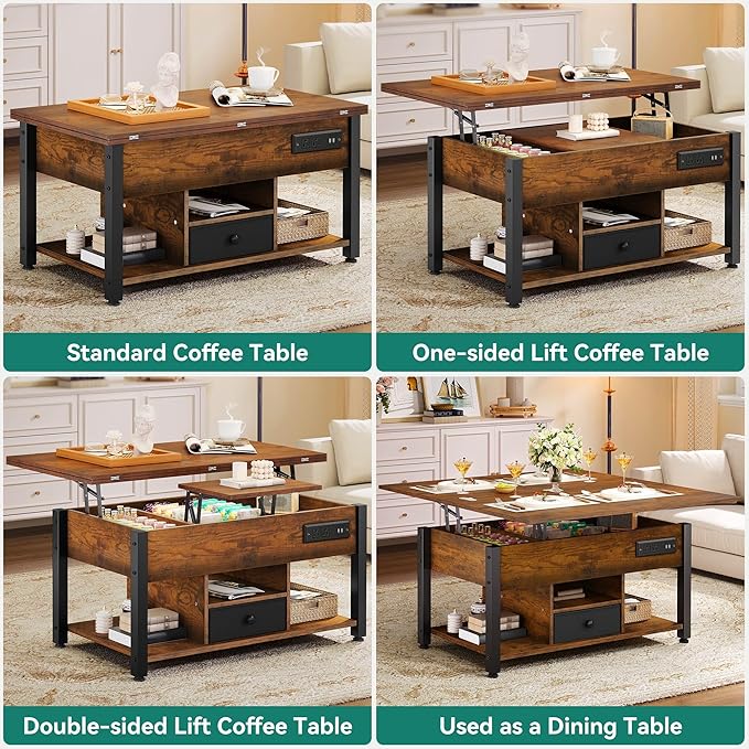 YITAHOME 4-in-1 Lift Top Coffee Table - Image 4