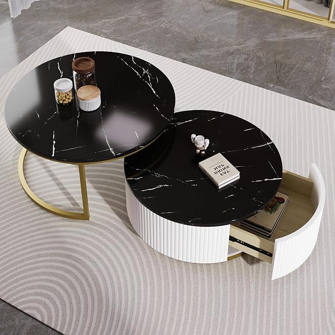 27.6" Modern Round Nesting Coffee Table Fluted - Image 4