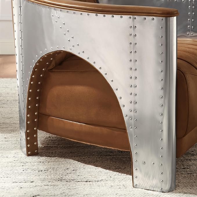 Art Leon Genuine Leather Accent Chair, Mid Century Industrial Armchair - Image 3
