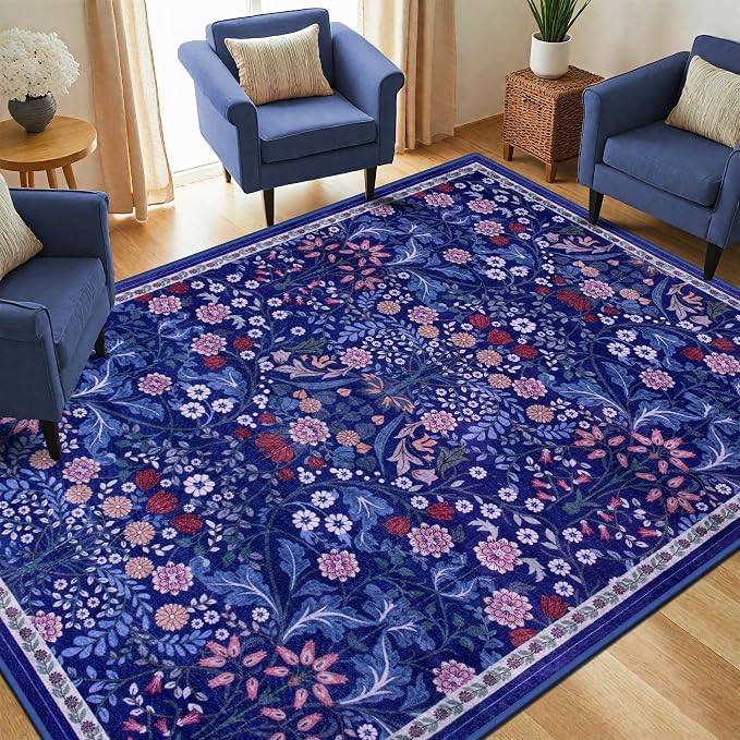 Area Rug Living Room Rugs: Floral 5x7 Washable Rug Vintage Soft Boho Non-Slip - Image 2
